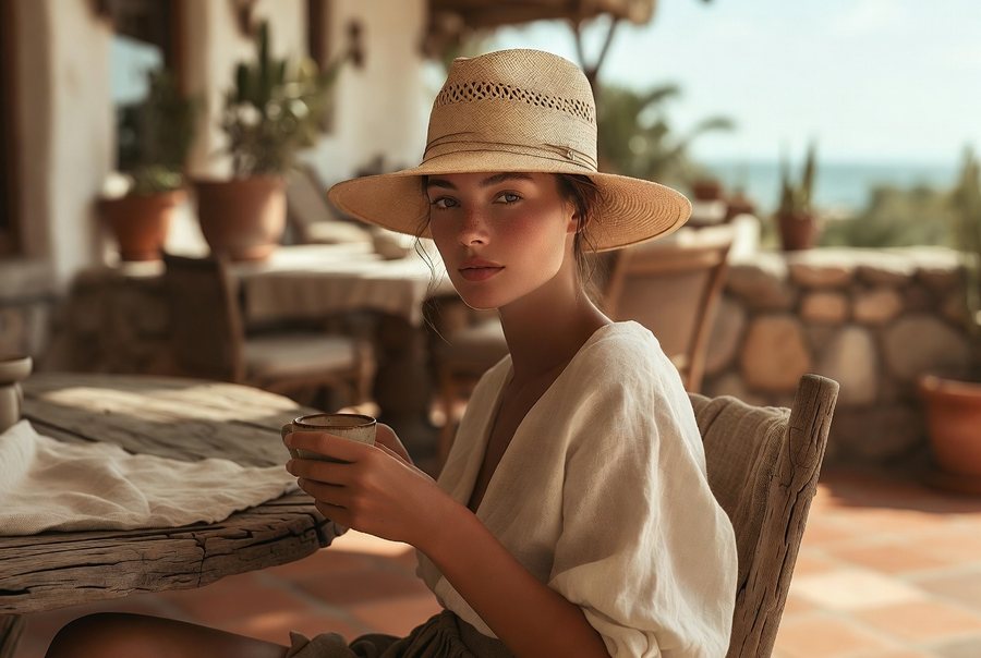 A Casa Toquilla Core collection hat worn stylishly